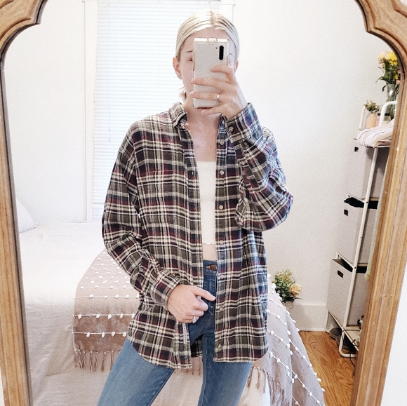 Vintage Tops - VINTAGE Multicolor Button Down Long Sleeve Flannel Shirt